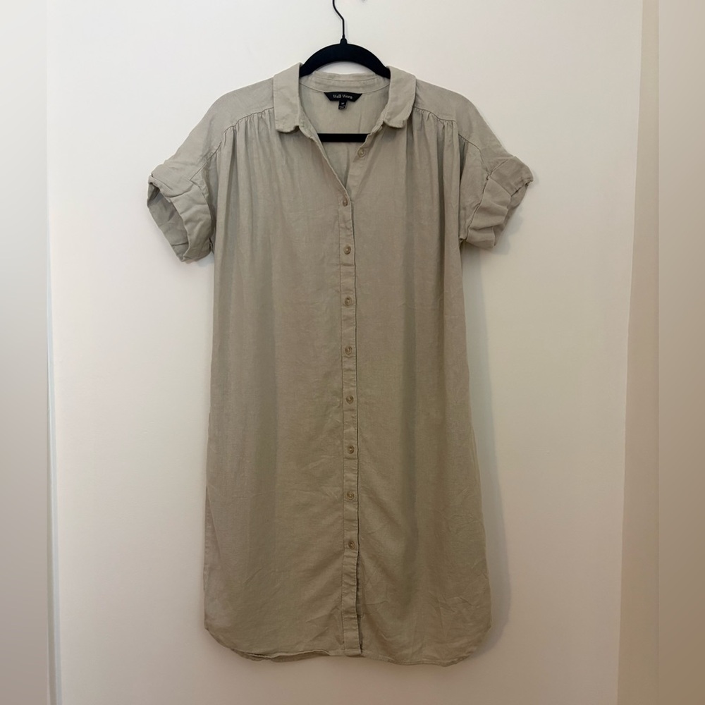 Well Worn Women’s Beige Linen Collared Button-Up Midi Dress Size M